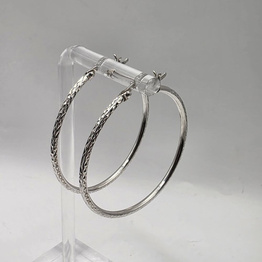 Sterling Silver 925 Diamond-Cut 1.5" Round Hoop Earrings